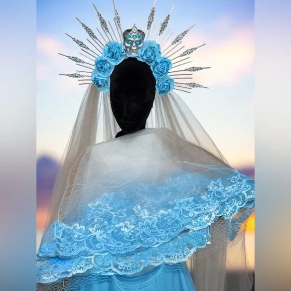 Corpse Bride Blue Floral Headpiece with Veil Corpse Bride Blue Floral Headpiece with Veil main image 3
